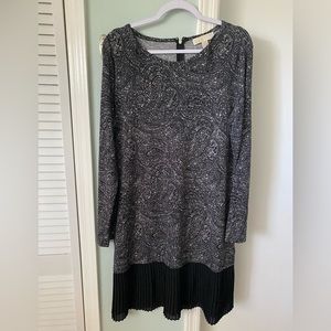 Michael Kora black and white patterned dress with black pleated bottom